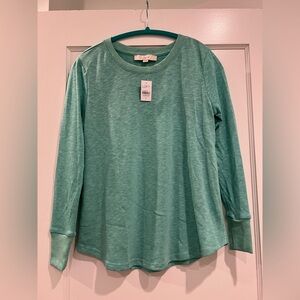 NWT! LOFT Long-Sleeve Everyday Tunic Tee, mint green, size S
